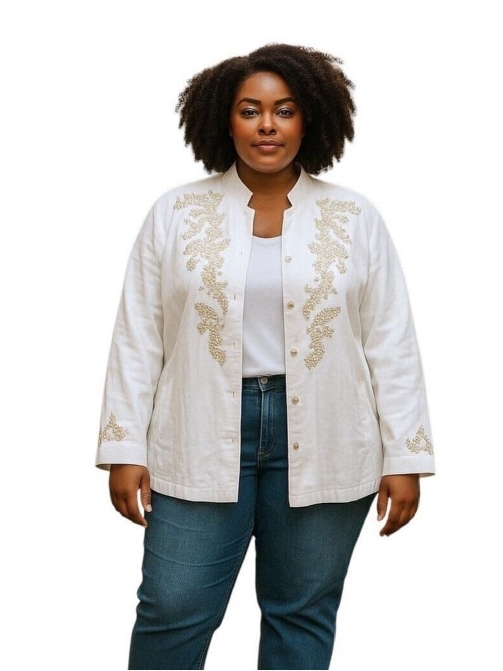 Victor Costa Occasion White and Gold Embroidered Jacket Size Large
